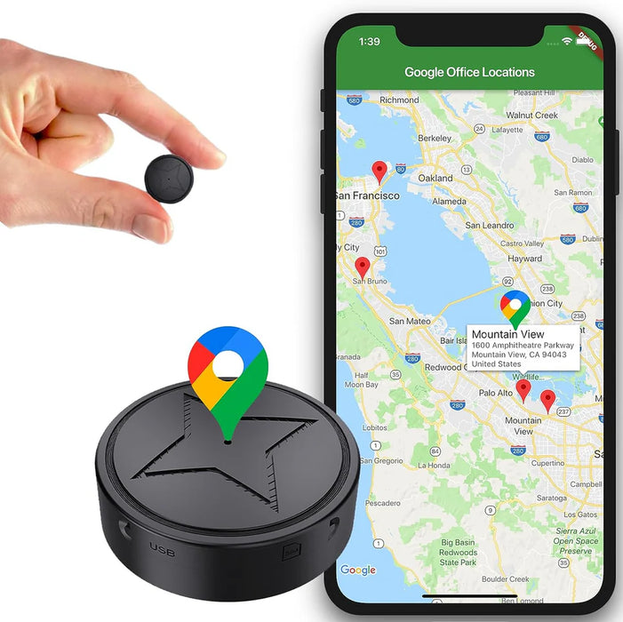 TrackSpot kompakt GPS-sporingsenhet med app og lydfunksjon