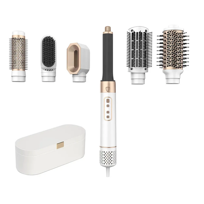 6-i-1 profesjonell hair styler med airpro funksjoner og seks børstehoder.