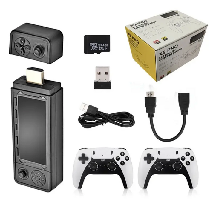 X9 PRO Retro Game Stick med 4K oppløsning, 30.000 spill og to kontrollere