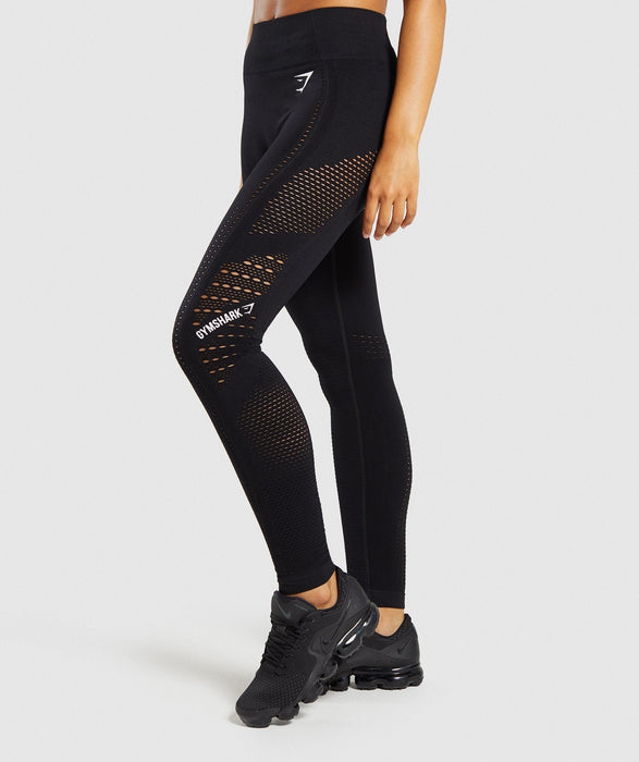 Gymshark Flawless Knit Tights - BlackSettle for nothing less than Flawless. • High waisted fit • Eyelet and rib patterns • Under-bum contouring • Ribbed waistband • Ventilation detailing • 95% Nylon, 5%tights & leggingsoverrask.noOverrask.nonull