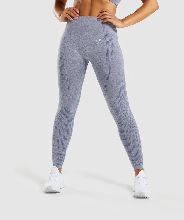 Gymshark Vital Seamless Leggings - Steel Blue MarlEmpowered through strength.• High waisted• Supportive ribbed waistband• Seamless contouring shades• DRY technology• 58% Nylon, 32% Polyester, 10% Elastane• Model is tights & leggingsoverrask.noOverrask.nonull