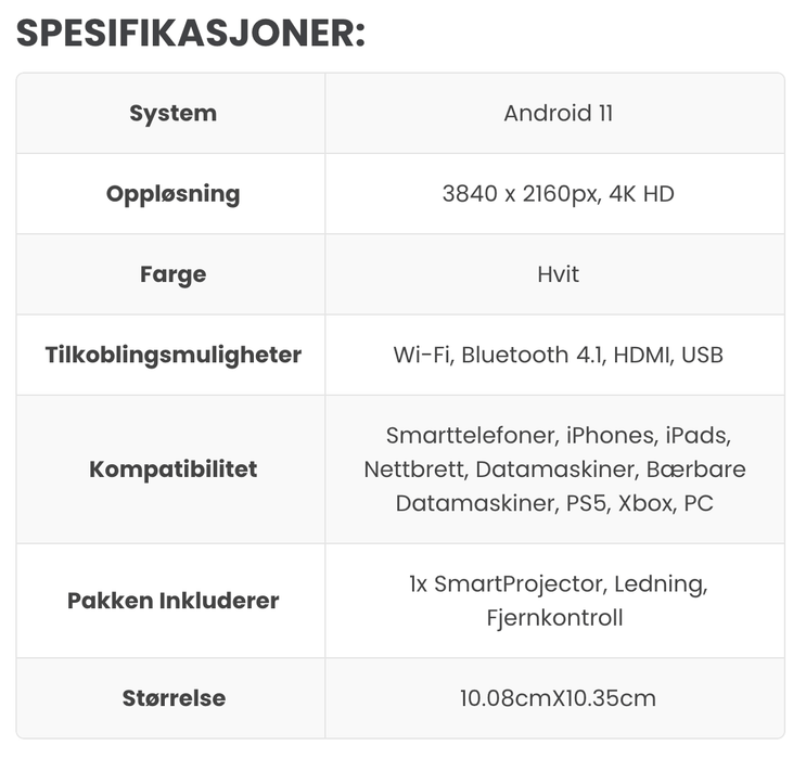 4K Projektor med HD Oppløsning HY300 Pro Android 11.0 projektor - Overrask.no