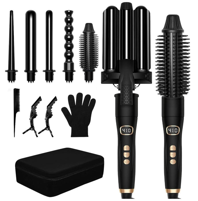 6 - i - 1 Wave Curler Professional Curling Wand Set, Instant Heat Up - Overrask.no