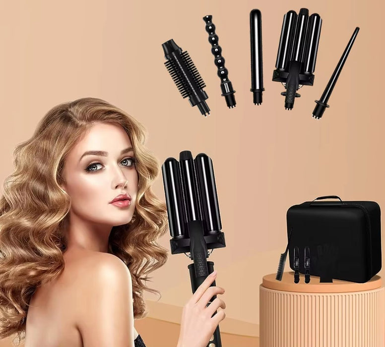 6 - i - 1 Wave Curler Professional Curling Wand Set, Instant Heat Up - Overrask.no