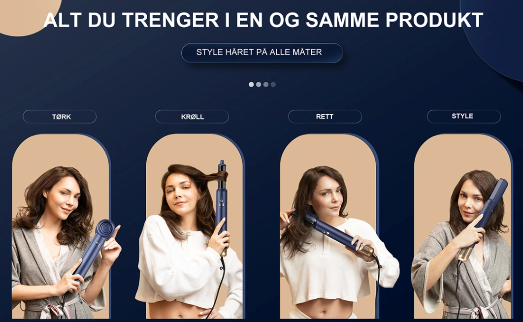 6-i-1 Profesjonell Hairstyler i bruk for tørking, krølling, retting og styling av hår.