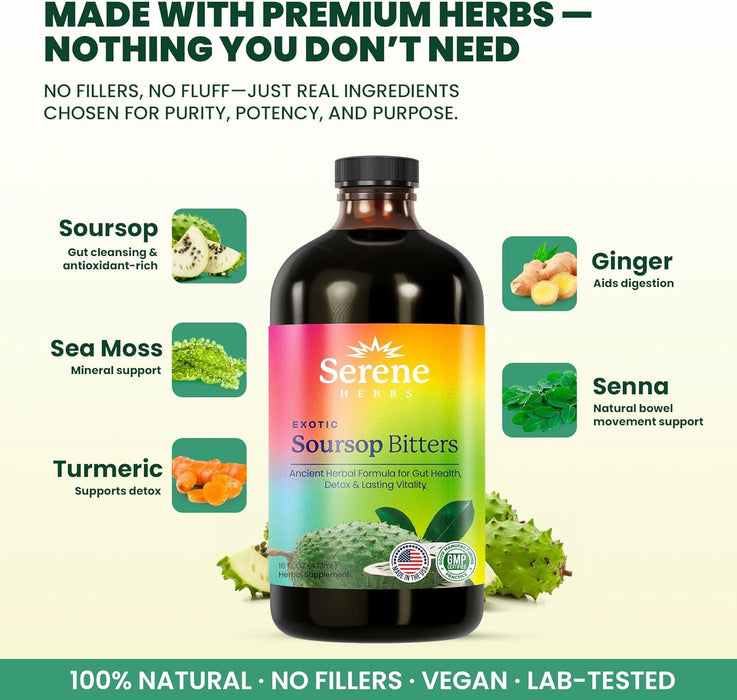 Soursop Bitters Liquid | Daglig urtestøtte for fordøyelse, energi og velvære - Overrask.no