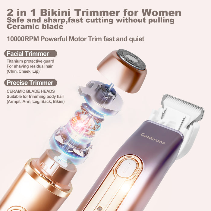 Skånsom 2-i-1 Epilator, Barberhøvel og Bikini-Trimmer