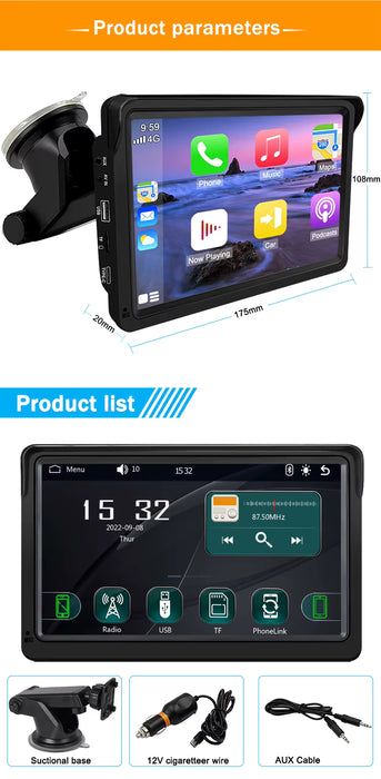 Universal 7” Smart Bilskjerm med CarPlay, Android Auto og Trådløs Tilkobling