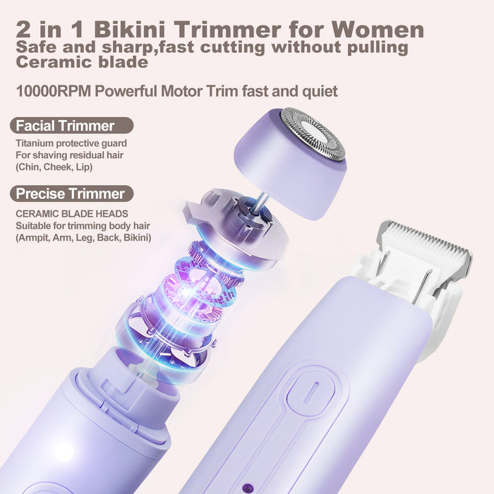Skånsom 2-i-1 Epilator, Barberhøvel og Bikini-Trimmer