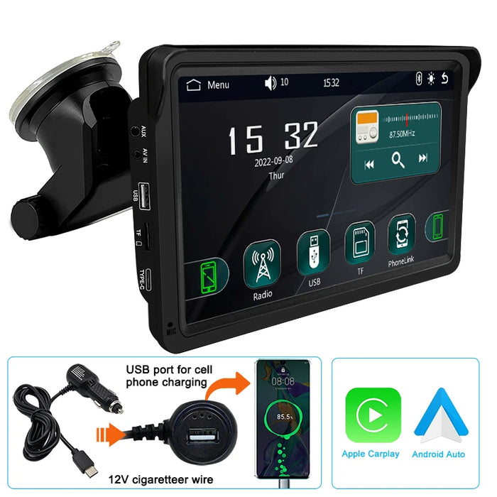Universal 7” Smart Bilskjerm med CarPlay, Android Auto og Trådløs Tilkobling