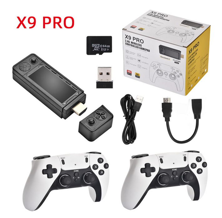 X9 PRO Retro Game Stick med 4K oppløsning, 30.000 spill og to kontrollere