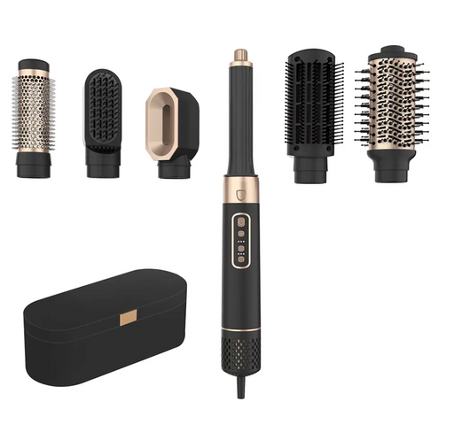 6-I-1 profesjonell hair styler med Airpro og AirStyler Max; multifunksjonelt stylingverktøy, inkluderer ulike børstehoder og oppbevaringsetui; ideell for skånsom og effektiv hårstyling.
