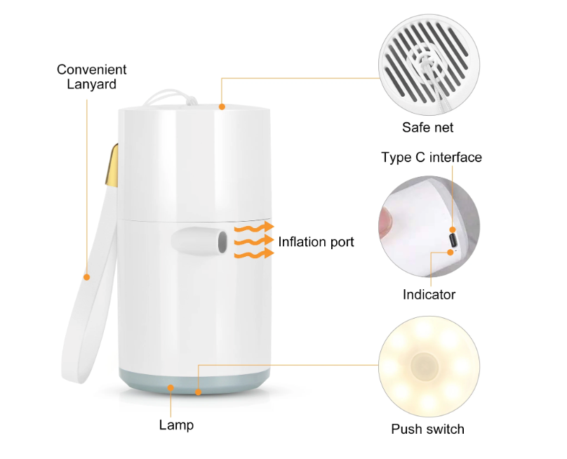 Bærbar 3 in 1 air pump inflator oppladbar luftpumpe med lampe