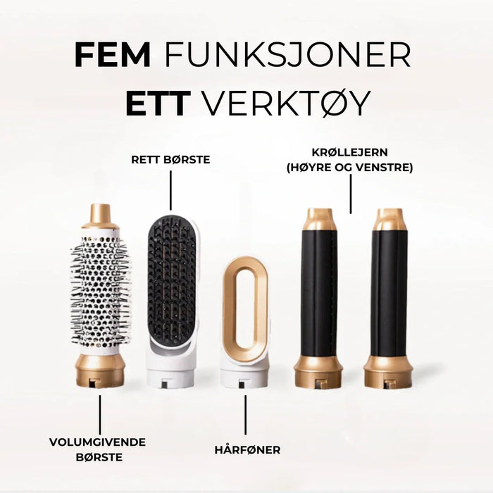 Alt-i-ett hårstyler med 5 utskiftbare hoder og elegant etui