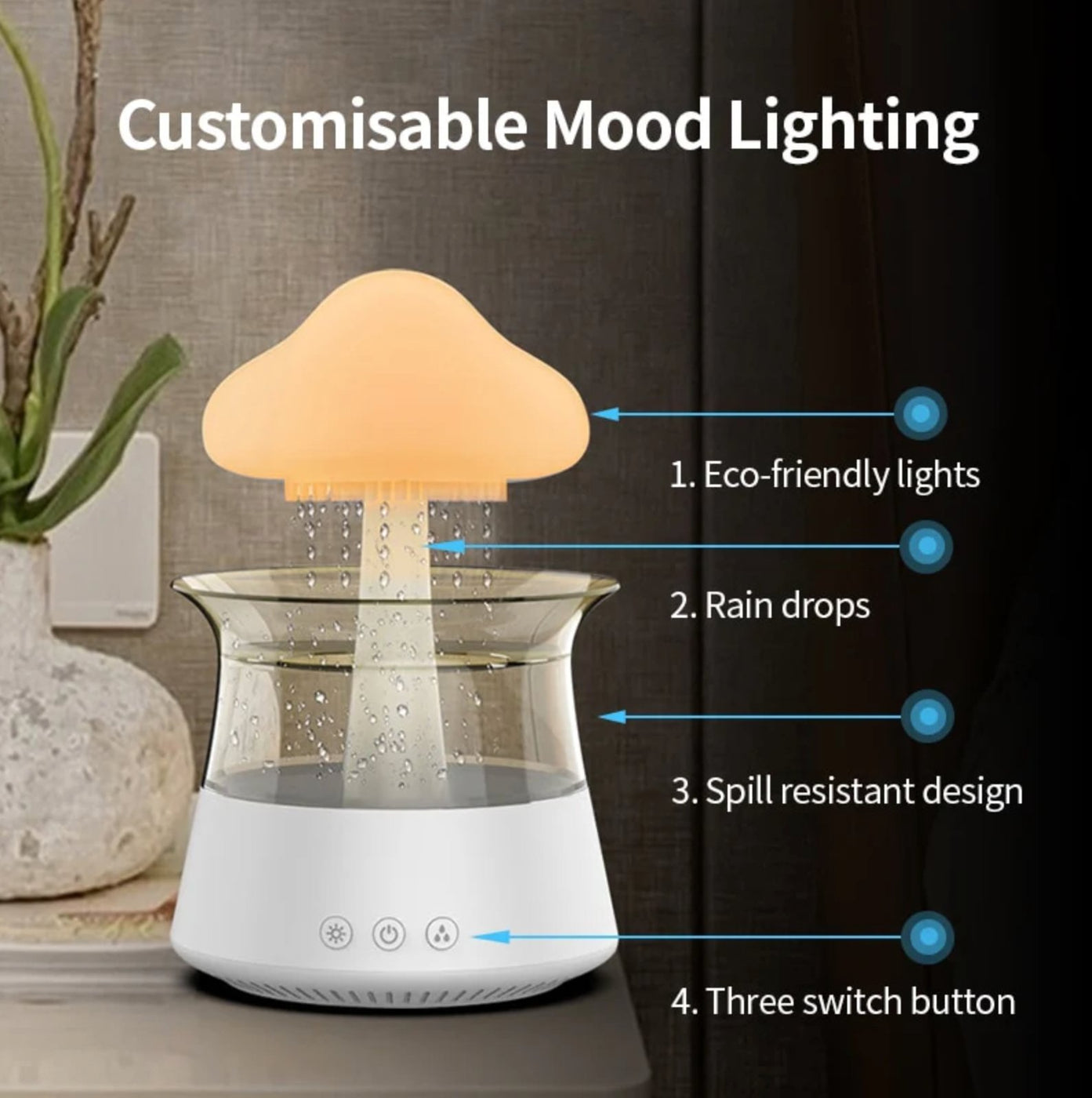 Cloud Humidifier Diffuser with Water Drip, Drops and Mushroom — Overrask.no