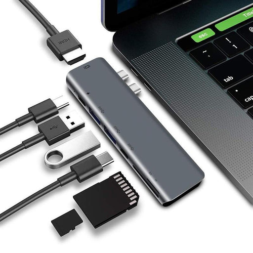 7-In-2 USB C Hub Dual Type C Multiport, with USB 3.0 for Mac - Overrask.no